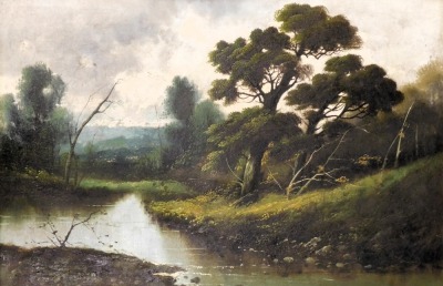 19thC British School. River landscape, oil on canvas - pair, 49cm x 74cm. - 2