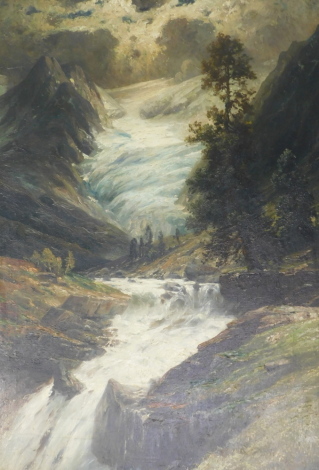 19thC/20thC Continental School. Waterfall, oil on board, 96cm x 65cm.