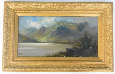 John Henry Boel (act. 1890-1915). Mountain lake scene, oil on canvas, signed and dated 1910, 20cm x 39.5cm. - 2