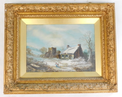 19thC School. Winter landscape, oil, 23cm x 33cm. - 2