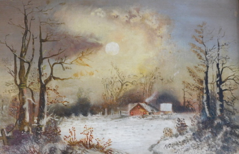 Jessie Bradley (19thC/20thC). Winter night landscape, oil on canvas, signed and dated 1901?, 19cm x 29cm.