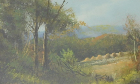 W. Haines (19thC/20thC). Harvest landscape, oil, signed, 17cm x 27cm.