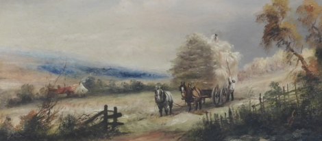 James M. Arandale (19thC). Hay stacking, oil on canvas, signed, 28cm x 57cm.