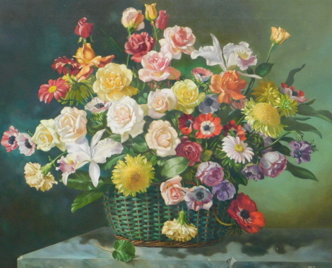 Wilfred Walker (19thC/20thC). Summer flowers, oil on canvas, signed and titled verso, 60cm x 70cm. Label verso Marie-Louise Fine Art.