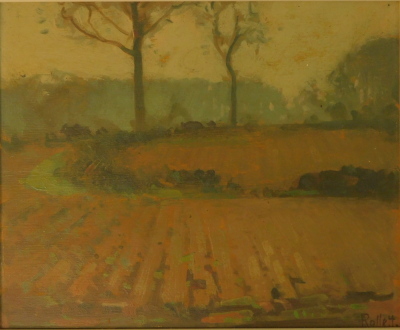 Herbert Rollett (1872-1932). Landscape, oil on board, signed, 24cm x 29.5cm.