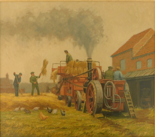 Robin Wheeldon (b.1945). Steam Threshing at Epworth, oil on board, signed, dated 1983, titled verso, 35.5cm x 40.5cm.