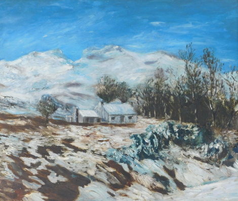 20thC School. Winter landscape, oil on canvas, indistinctly signed, 50cm x 59cm.