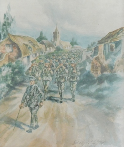 Godfrey St. J. Smith. Soldiers marching, watercolour, signed and dated 1905, 29.5cm x 24cm.