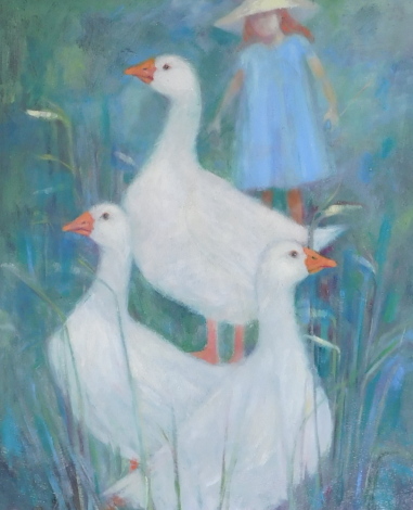 Thelma Eyre (b.1930). Mindins, oil on board, signed, 46cm x 38cm.