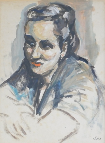 Marius Woulfart (1905-1991). Study of a lady, gouache, signed, 39cm x 29cm.