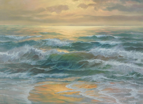 Berk. Coastal sunset scene, oil on canvas, signed, 48cm x 69cm.