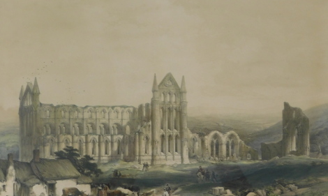 G. Hawkins after W. Richardson. Whitby Abbey from the North East, coloured lithograph, with personal inscription to brass plaque, 30cm x 49cm.