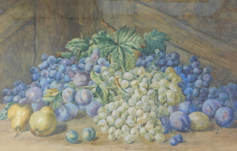 Dorothy Mee (19thC/20thC). Still life with grapes, pears, plums, etc., watercolour, signed and dated 1909, 44cm x 70cm.