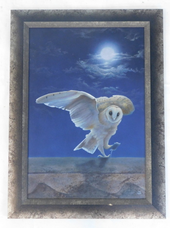 Toni Watts (20thC). Owl, oil on board, signed, 59cm x 40cm.