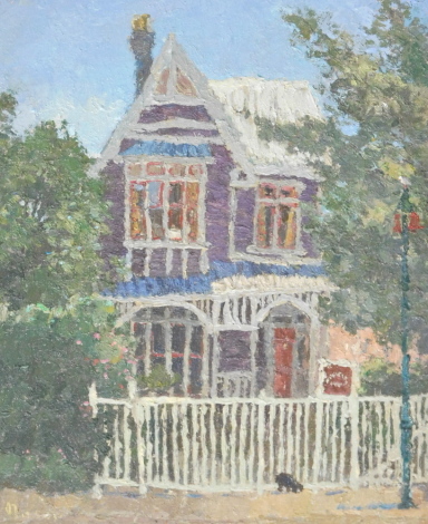 Malcolm Mason (20thC). Worcester House - Christchurch, oil on canvas (laid on board), signed and titled verso, 25cm x 20cm. Label verso Gadsby's Fine Art.