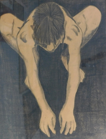 20thC School. Figure crouching, charcoal, 126cm x 95cm.