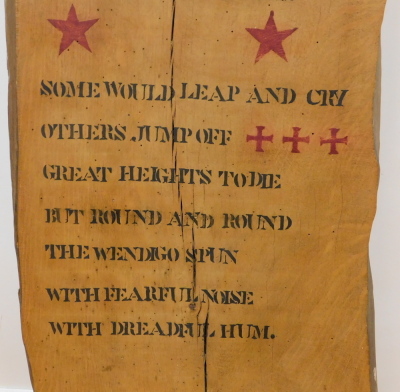 Peter Eugene Ball (b.1943). Round and round, 'Wendigo', wood carving with verse, with letter of authentication, 117cm x 40cm. - 4