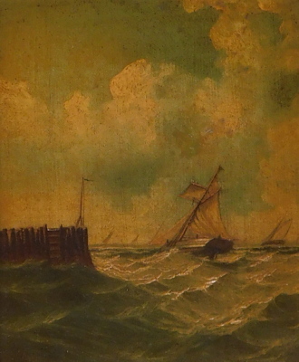 19thC British School. Sailing ships off coast, oil on canvas, 29cm x 24cm. - 2