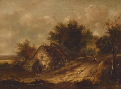 19thC British School. Country scene with figures, oil on canvas, 21.5cm x 29.5cm.