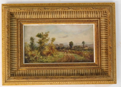 W.H. Fann (19thC). Country track with figures, oil on board, signed and dated 1909, 12cm x 22cm. - 2