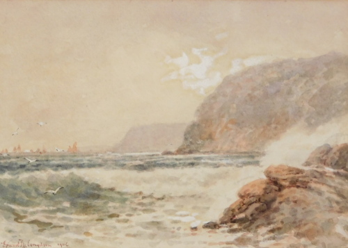 Ernest H. Longdon (19thC/20thC). The Devon Coast, watercolour, signed, dated 1906, titled verso, 12cm x 16cm.