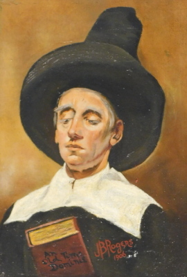 J.B. Rogers. An Old Time Dominie, oil on canvas, signed and dated 1900, 25cm x 17cm. Label verso Paarl Fine Art.