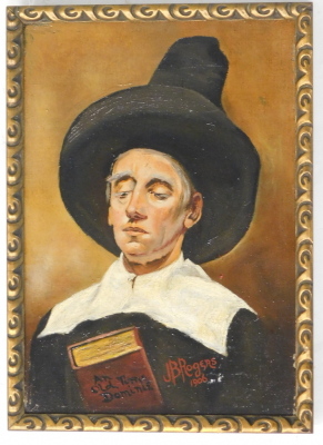 J.B. Rogers. An Old Time Dominie, oil on canvas, signed and dated 1900, 25cm x 17cm. Label verso Paarl Fine Art. - 2