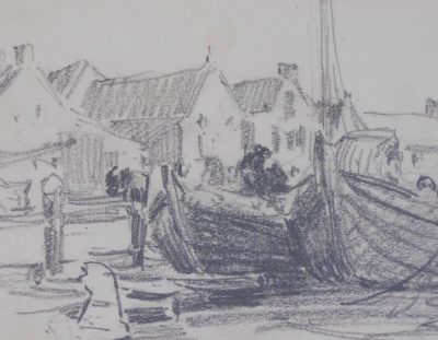 20thC School. Boat Yard, pastel drawing, indistinctly inscribed verso, 12.5cm x 15cm.