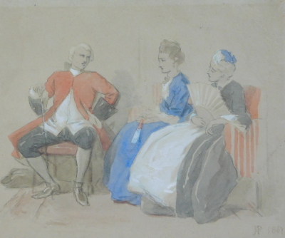 19thC School. The Meeting, watercolour, dated 1867, attributed to Thomas Davison on mount, 14cm x 16.5cm.