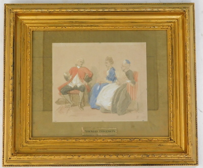 19thC School. The Meeting, watercolour, dated 1867, attributed to Thomas Davison on mount, 14cm x 16.5cm. - 2