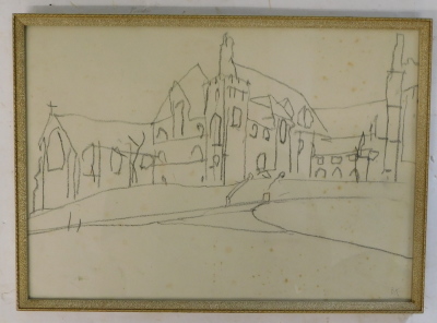 Bernard Kay (1927-2021). Church study, drawing, initialled, 24cm x 34cm. - 2