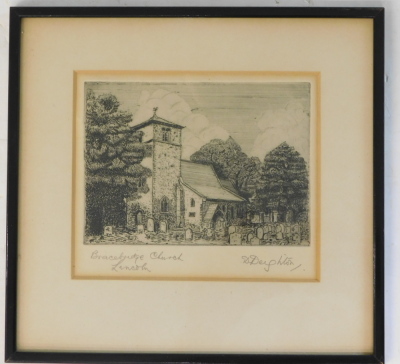 After Deighton. Bracebridge Church, Lincoln, signed engraving, 13cm x 16cm. - 2