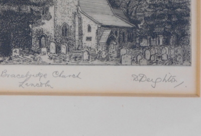 After Deighton. Bracebridge Church, Lincoln, signed engraving, 13cm x 16cm. - 3