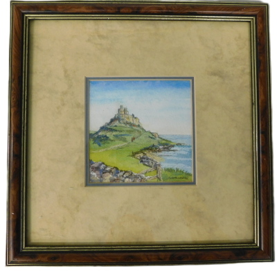 Judith Currie. Looking to the mainland from Lindisfarne, watercolour, 10cm x 10cm. - 2