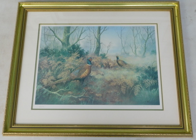 After Wendy Reeves. Pheasants in landscape, artist signed limited edition print, 228/850, 43cm x 60cm. - 2