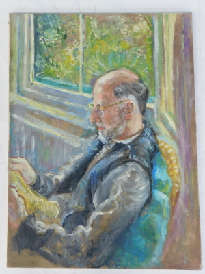 Lucy Davies (?) (20thC). Portrait of a seated gentleman, oil on canvas, attributed verso, 75.5cm x 56cm.