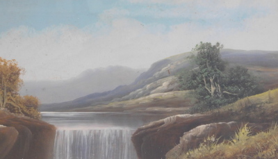 Early 19thC School. Landscape with river, coloured gouache, 30cm x 45cm another similar, print signed R.A. Massey, etc. - 2