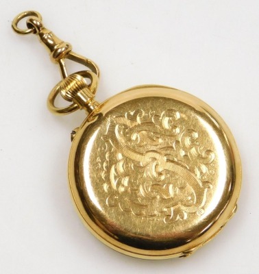 A Victorian half hunter pocket watch, keyless wind, circular enamel dial bearing Roman numerals, movement by John Ashworth and Company, Manchester and Geneva, number 10053, the case monogram engraved, with outer chapter ring in pink guilloche and blue ena - 2