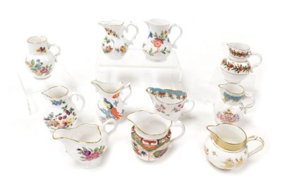 Eleven Royal Worcester porcelain historical commemorative jugs, printed marks, comprising Scratchcross, Wishbone, Chelsea Ewer, Sparrow Beak, Silver Shape, Ring-Neck, Poppy, Cabbage Leaf, Lamprey Cream, Grainger, and Cream.