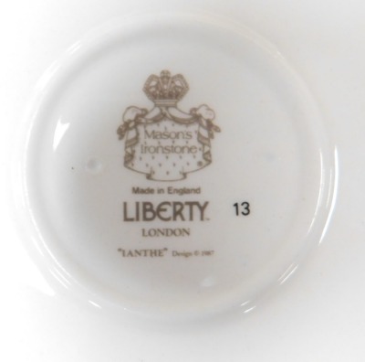 A Masons Ironstone Ianthe pattern part dinner tea and coffee service, for Liberty of London, comprising oval meat platter, two oval serving dishes, sauce boat on stand, nine dinner, eight dessert and seven side plates, eight fruit bowls, eight teacups and - 2