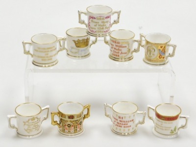 Nine Royal Crown Derby porcelain miniature loving cups, limited edition of 250, exclusive to Goviers of Sidmouth, and others, two with boxes. - 2