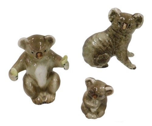 Three Beswick pottery figures of koalas, printed marks.