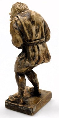 A late 19thC plaster figure of a grotesque man, possibly Richard III, modelled in a hunched position holding his stomach, raised on a rectangular base, signed to base indistinctly, 25cm high. - 2