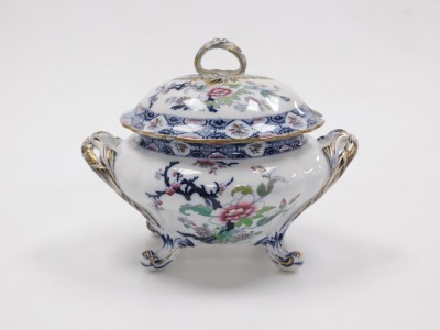 A late 19thC stoneware soup tureen and cover, monochrome decorated with chinoiserie flowers, gilt heighted, 35cm wide. - 2