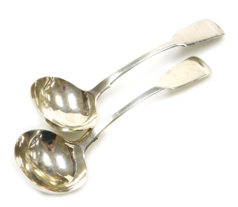 A pair of Victorian silver Old English pattern sauce ladles, Samuel Hayne & Dudley Cater, London 1843, 3.42oz.