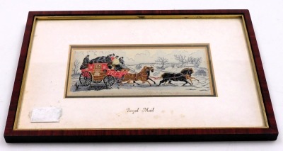 A copy of a 19thC Stevengraph "Royal Mail", framed and glazed, 7cm x 15cm. - 2