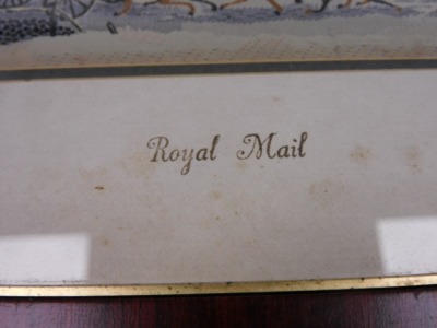 A copy of a 19thC Stevengraph "Royal Mail", framed and glazed, 7cm x 15cm. - 3