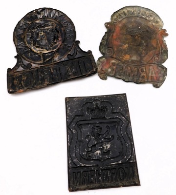 Three 19thC tin fire insurance marks, comprising Farmers Fire & Life, Birmingham District, and Northern. - 2