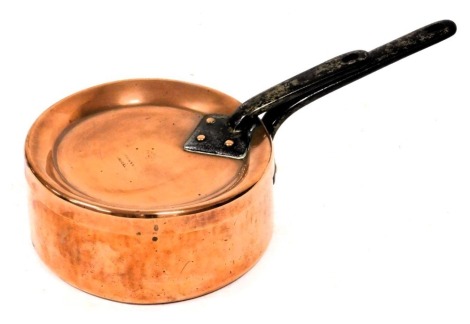 A 19thC Benham & Sons copper and cast iron saucepan, with lid, engraved for Brown's Hotel, impressed marks, 25.5cm wide.