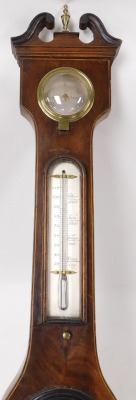 A 19thC mahogany cased wheel barometer, by L Sotcha of Hull, silvered dial, with thermometer, dry damp dial, and central mirror, the case with boxwood line inlay, 99cm high. - 3